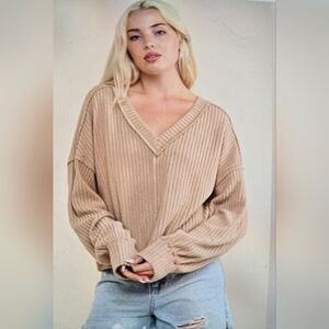 New In Mocha Soft Cozy Drop Shoulder NWT  Size L